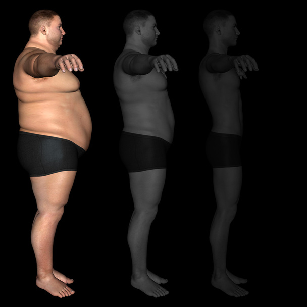 Sobrepeso vs homem de ajuste fino
 - Foto, Imagem