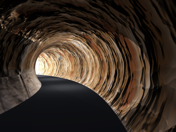 Concept of conceptuele donkere abstracte wegtunnel met fel licht op de einde-achtergrond - Foto, afbeelding