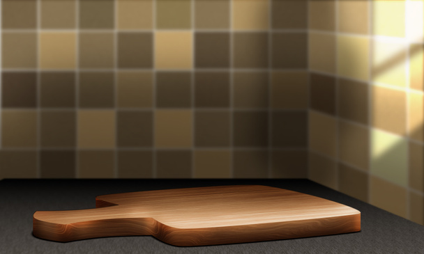 Planche à découper couchée sur la table de cuisine
 - Photo, image