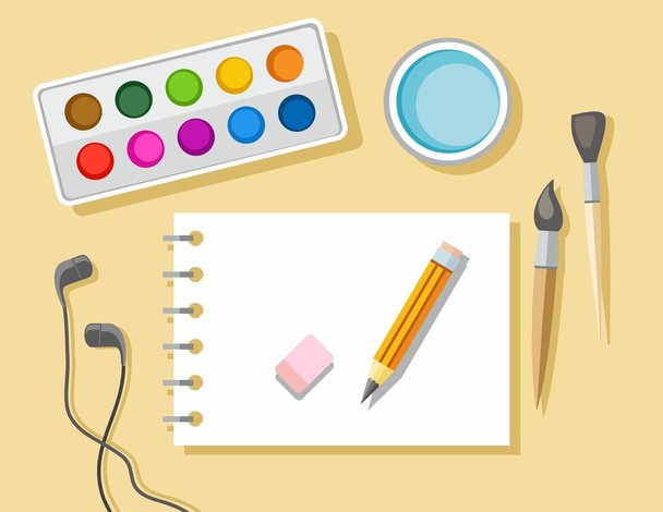 Sketch pad and paints. - Vector, afbeelding