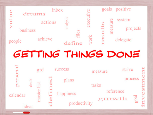Getting Things Done Word Cloud Concept on a Whiteboard - Fotó, kép
