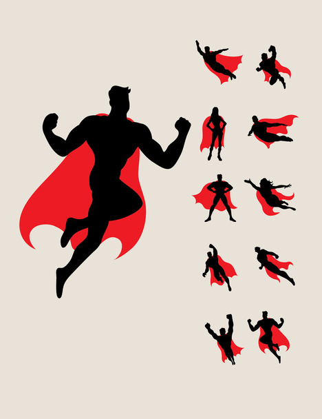 Superheld teken silhouetten - Vector, afbeelding