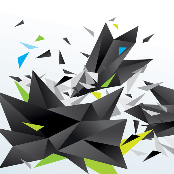 Modern abstract figure of black triangles surrounded flying spli - Vector, Image