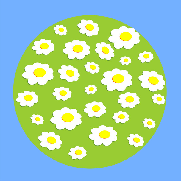 Daisy wheel flowers on globe - Vetor, Imagem