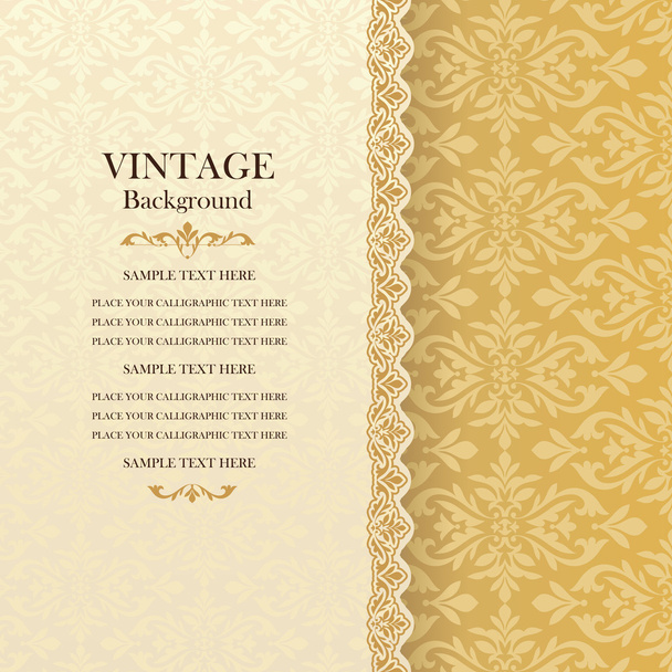 Vintage background, antique greeting card, invitation with elegant lace and floral ornaments - Vector, imagen