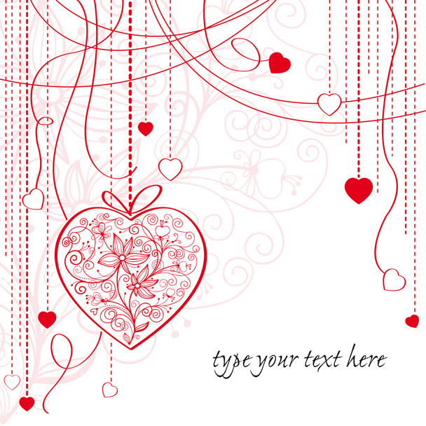 Αγίου Βαλεντίνου κάρτα με αναρτημένα καρδιές - Διάνυσμα, εικόνα