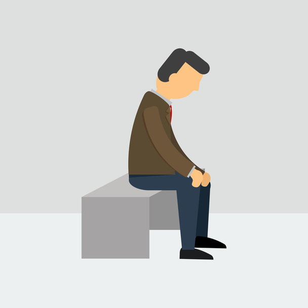 Депрессивный мужчина сидит на скамейке
 - Вектор,изображение