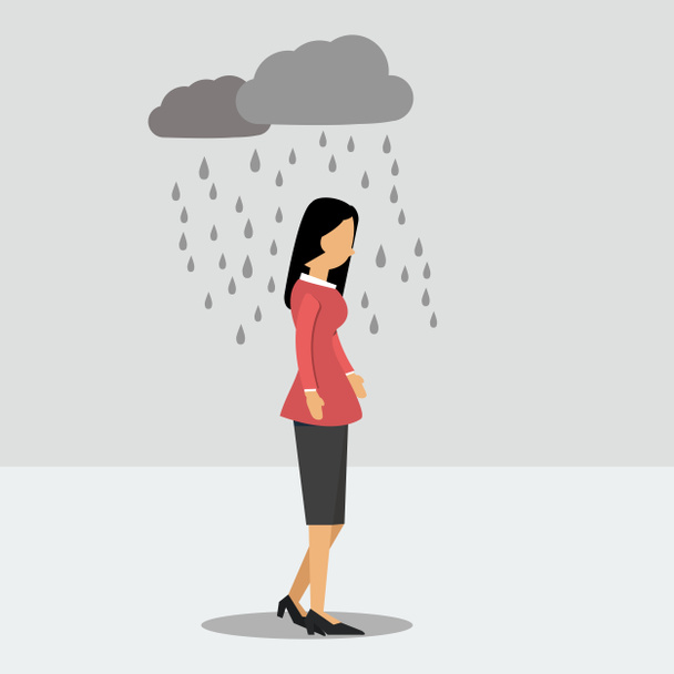 Mulher deprimida sob a chuva
 - Vetor, Imagem