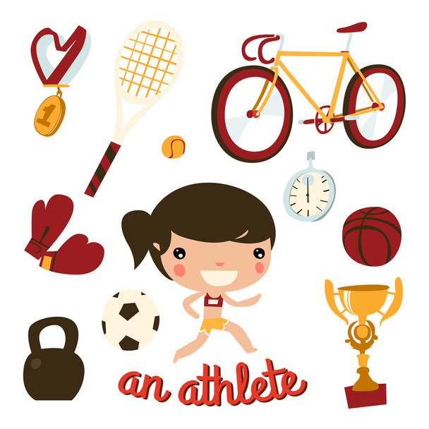 Flat Sportswoman and her stuff: - Vector, Image