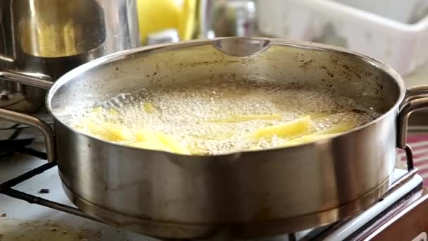 Batatas fritas cozinhando em óleo fervente
 - Filmagem, Vídeo