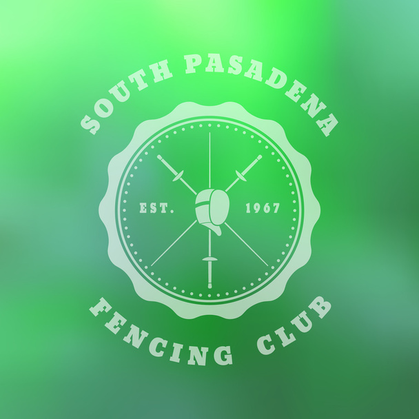 緑ぼかし背景にフェンシング クラブ ヴィンテージ紋章 - ベクター画像