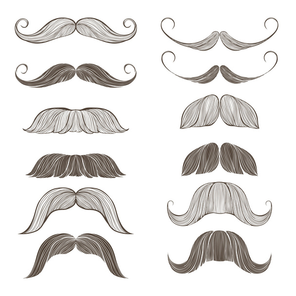 Hand Drawn Vector Set of Mustache - Vector, Image