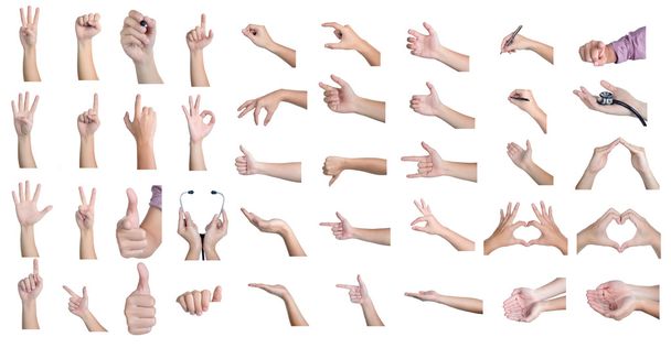 conjunto de la mano que muestra diferentes signos 41 acción aislada
 - Foto, Imagen