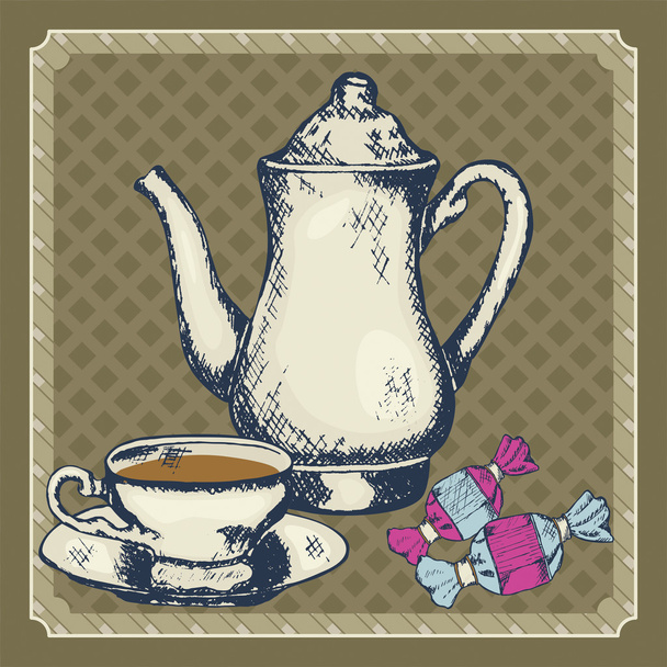 お茶のポットをスケッチ - ベクター画像