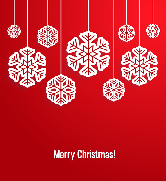 Christmas paper card with hanging snowflakes. - Vector, Image