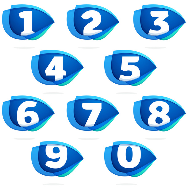 Numbers set with blue wing or eye. - Vector, Image
