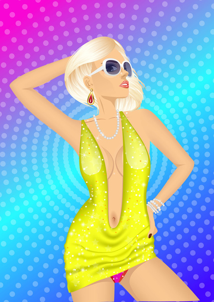 blonde dancer posing on disco party - ベクター画像