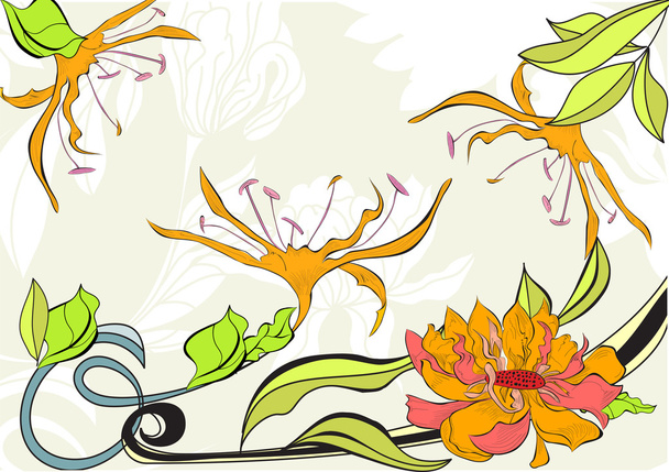 Вітальна вінтажна листівка з квітами
 - Вектор, зображення