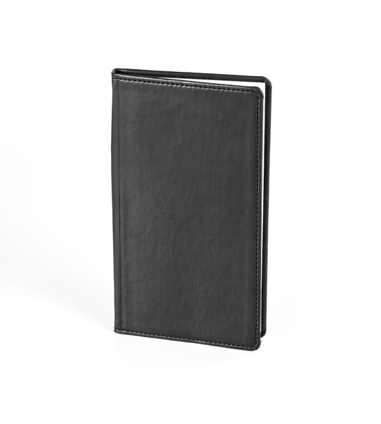 Black notebook in leather cover on white background. - Foto, immagini