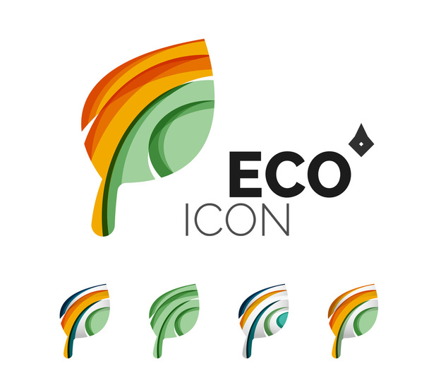Σύνολο αφηρημένη eco φύλλων εικονίδια, επιχειρηματικές έννοιες φύση λογότυπο, καθαρά και σύγχρονα γεωμετρικό σχεδιασμό - Διάνυσμα, εικόνα