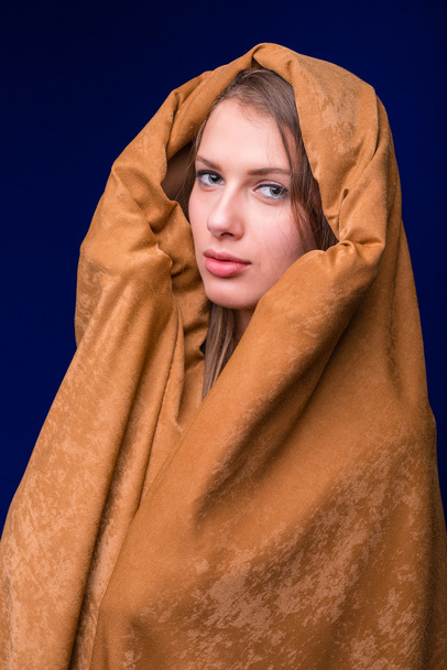 Beautiful Face of Young Woman in Hood close up - Foto, Imagem