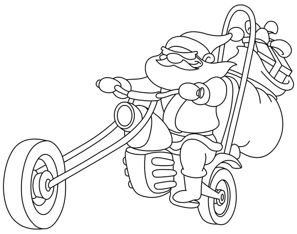 Outlined Santa with motorcycle - Vector, Image