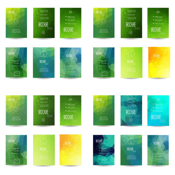 Ensemble de 24 flyers abstraits géométriques triangulaires verts et jaunes milieux modernes - modèles de conception de brochure EPS10, modèle de flyer concept propre et moderne, format A4
 - Vecteur, image