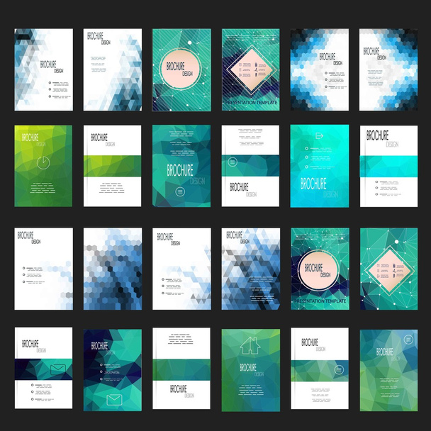Mega Set of 24 Abstract Flyer Geometric Triangular Green and Blue Modern Backgrounds - EPS10 Brochure Design Templates, Book Covers, Flyer Template Clean and Modern Concept , A4 format - Vektor, obrázek