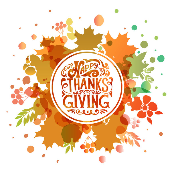 Happy Thanksgiving Day watercolor logotype, badge and icon - Vektor, kép