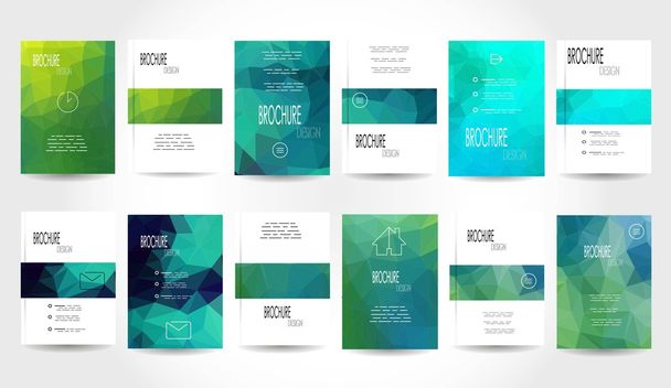 Mega-Set mit 12 abstrakten Flyer-geometrischen dreieckigen grünen und blauen modernen Hintergründen - eps10 Broschüren-Designvorlagen, Buchumschläge, Flyer-Vorlage sauberes und modernes Konzept, Format A4 - Vektor, Bild