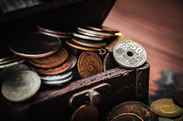 old coins in chest - Photo, Image