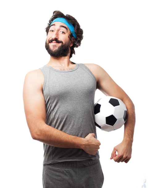 άνθρωπος ευτυχισμένος αθλητισμού με μπάλα ποδοσφαίρου - Φωτογραφία, εικόνα