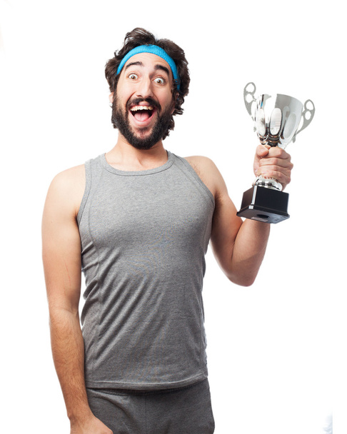 happy sport man with sport cup - 写真・画像