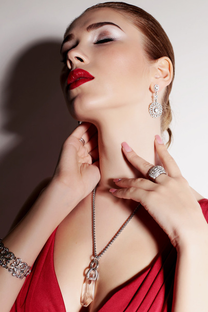 Gorgeous sensual woman in red dress - Fotografie, Obrázek