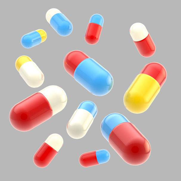 Falling medical pills isolated - Photo, Image
