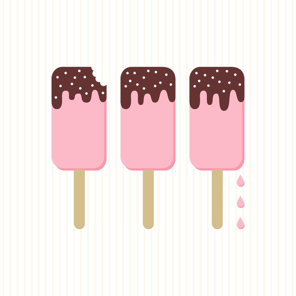 pink popsicles with chocolate icing summertime cool dessert vector card poster centerpiece on light stripes - Vektor, Bild