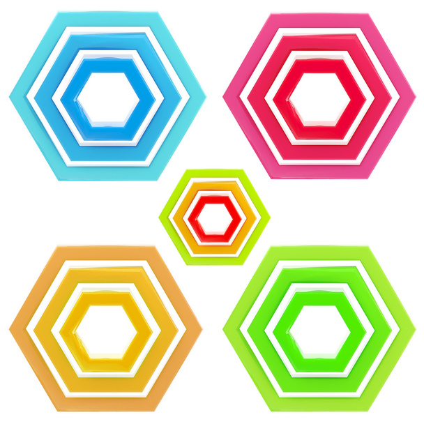 Five abstract emblem set made of glossy hexagons - 写真・画像