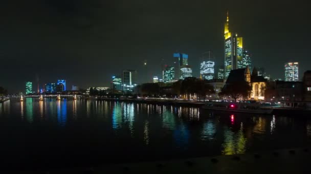 Night view of Frankfurt over the river Main - Footage, Video