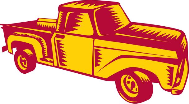 Vintage pick-up Truck houtsnede - Vector, afbeelding