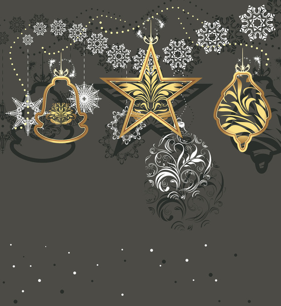 Jouets de Noël brillants et tinsel isolés sur un fond gris foncé
 - Vecteur, image