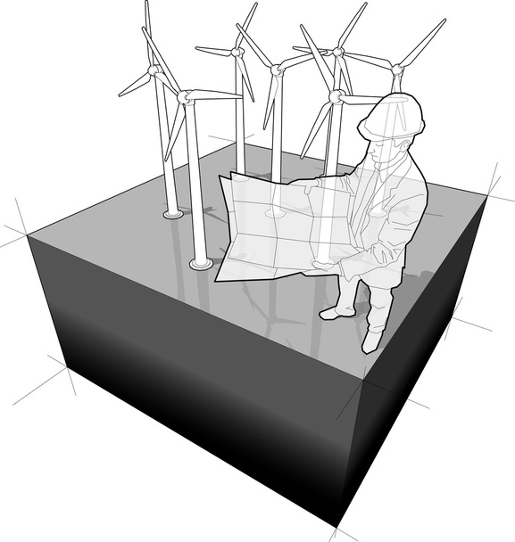 Диаграмма ветряных турбин с архитектором
 - Вектор,изображение