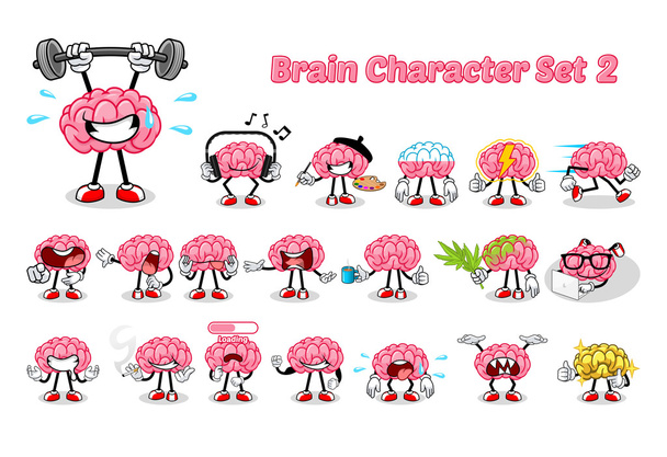 Набор мозга мультипликационный персонаж 2 - Вектор,изображение