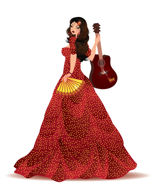 ισπανική κορίτσι με κιθάρα, εικονογράφηση φορέας - Διάνυσμα, εικόνα