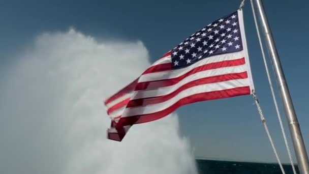American flag against white water - slow motion - Footage, Video