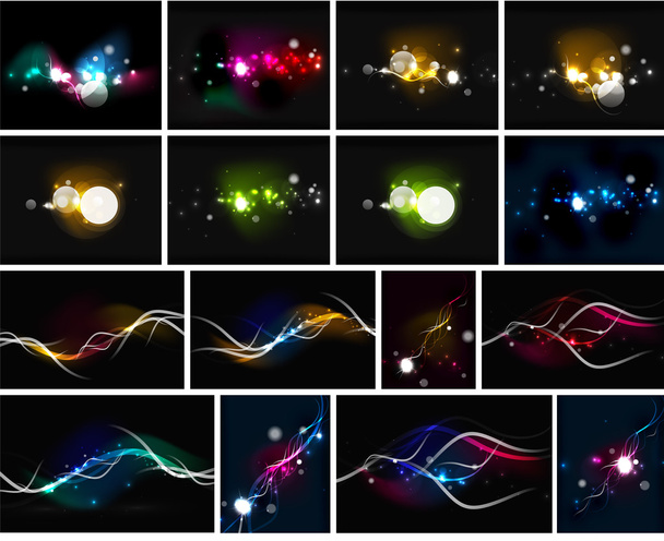 Hehkuva linjat pimeässä avaruudessa, joukko abstrakteja taustoja
 - Vektori, kuva