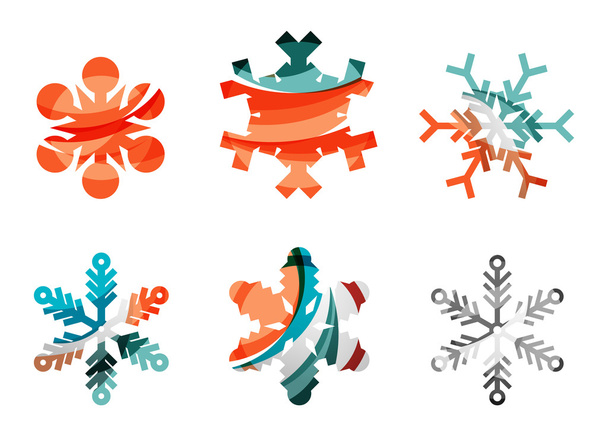 一連の抽象的なカラフルなスノーフレーク ロゴ アイコン、冬の概念、清潔でモダンな幾何学的設計 - ベクター画像