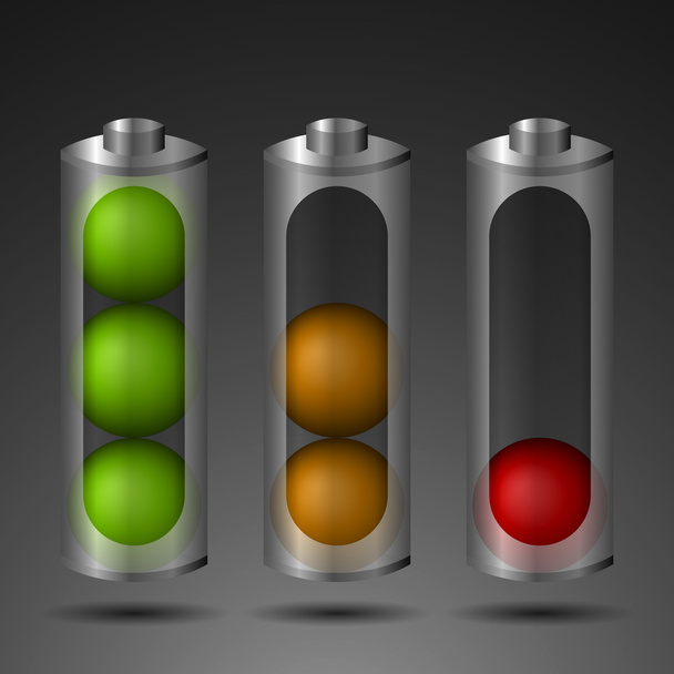 Drie batterijen met niveaus - Vector, afbeelding