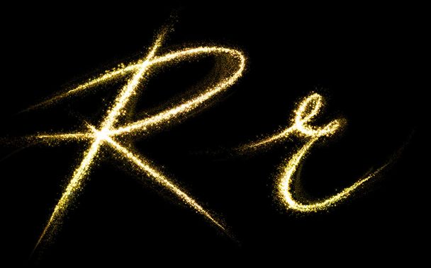 R letter of gold glittering stars dust flourish tail - Φωτογραφία, εικόνα