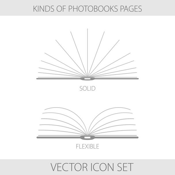 Icônes monochromes types de page de livres photographiques
 - Vecteur, image