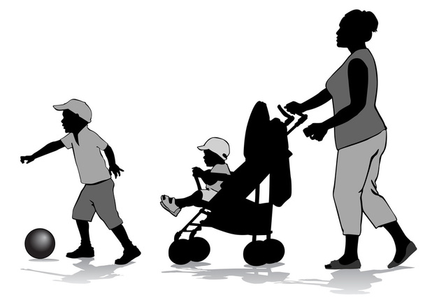matka z dziećmi na spacer - Wektor, obraz